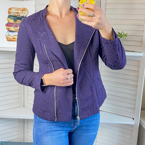 Chicos purple jacquard side zip moto jacket NWT - Picture 2 of 10